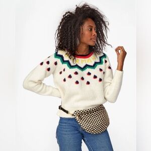 NWT Clare V Charmant Sweater Cream Raglan Sweater Fair Isle Crew Neck Small